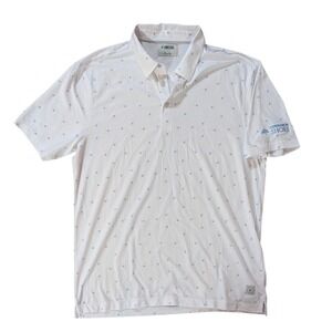 Linksoul Polo Mens L White Palm Tree Tempus Fugit Cinnamon Shore Golf Shirt